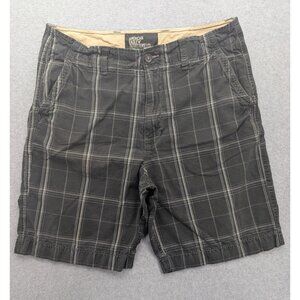 American Eagle Shorts Mens 36 Gray Plaid Classic Length Casual Cotton Summer